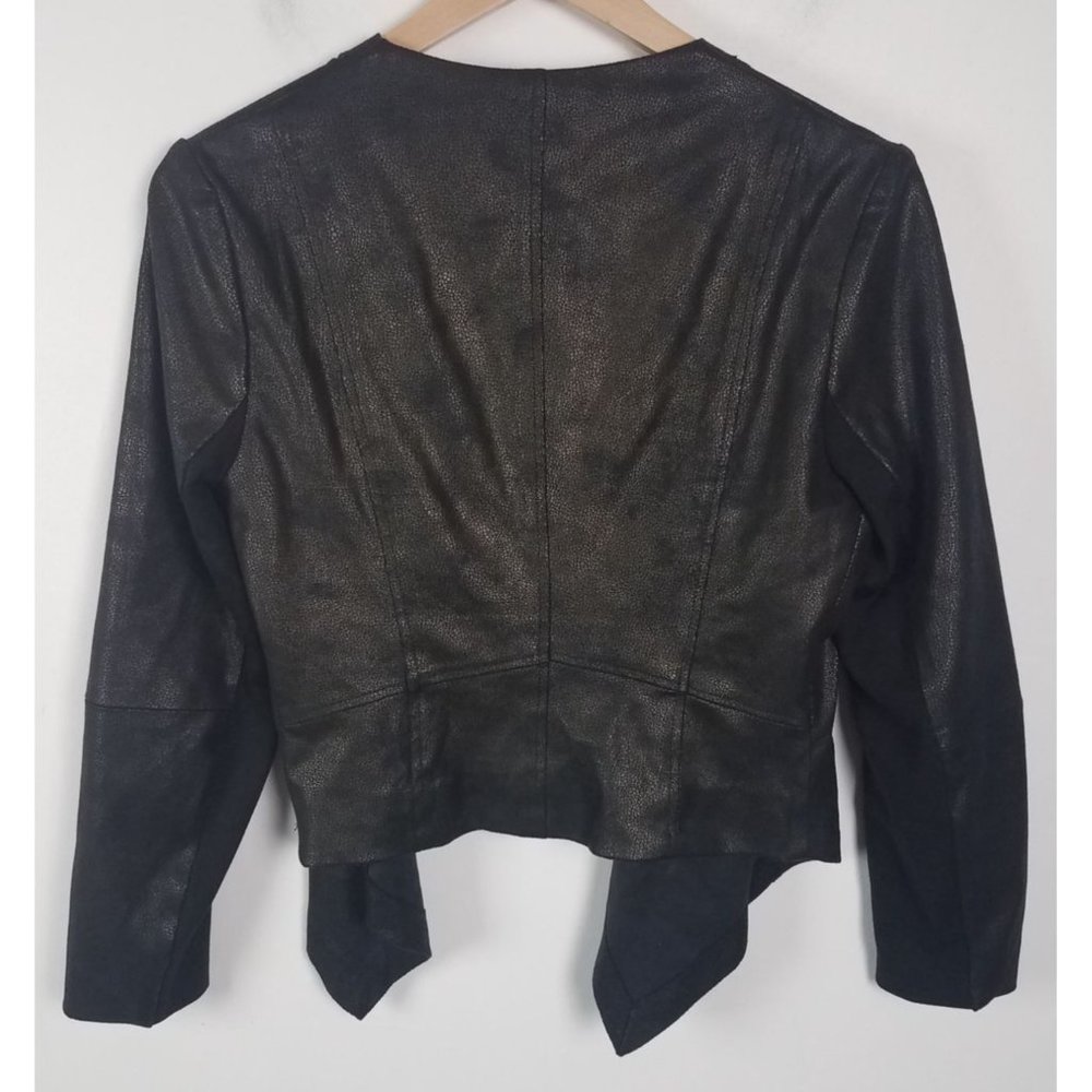 ABS Platinum Women's Sz. S Black Faux Leather Draped Long Sleeve Jacket - Picture 6 of 7